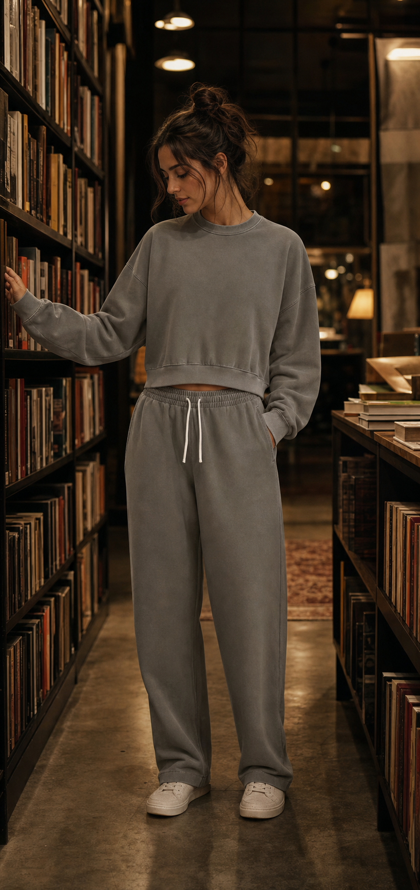 A model wearing the Dark Gray Vintage Crop After Hours look