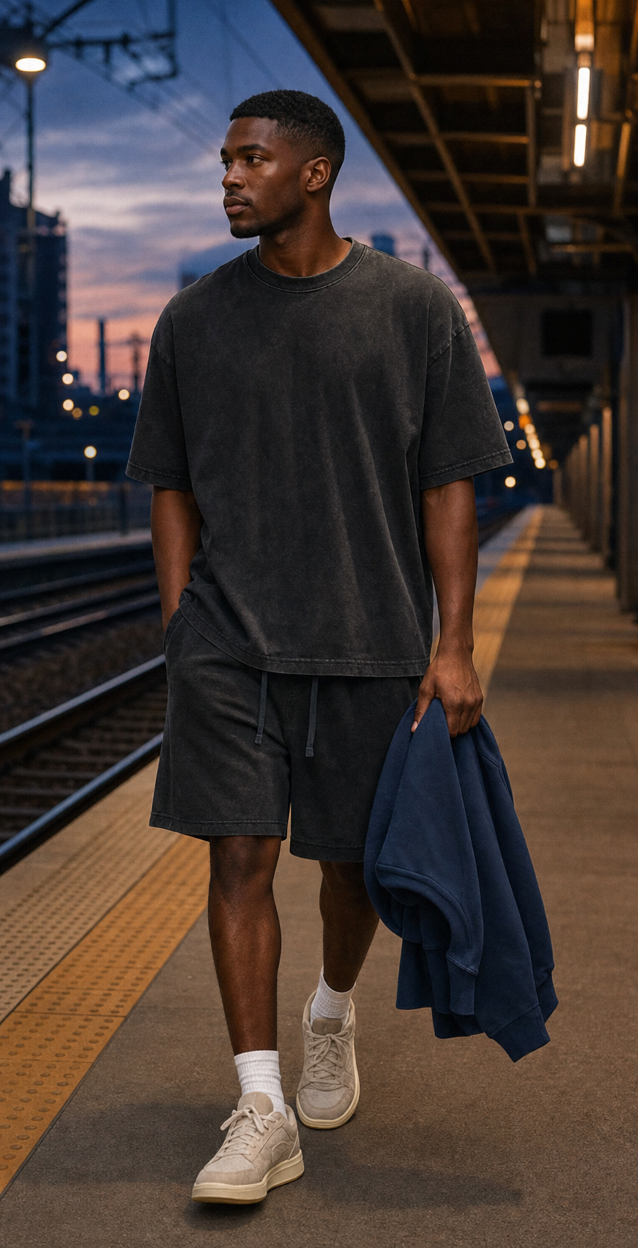 A man wearing the Midnight Transit After Hours look
